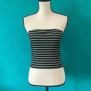 American eagle soft and sexy black and white striped strapless crop top